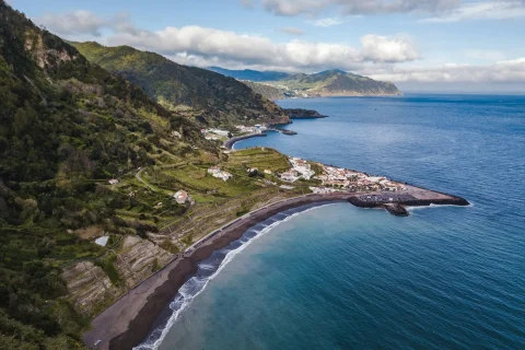 The black sandy beaches of the Azores islands